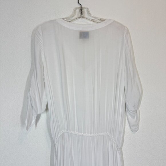Beach Swimsuit Coverup Shirt Dress White Maxi Long Button Up Drawstring Small - Picture 4 of 11